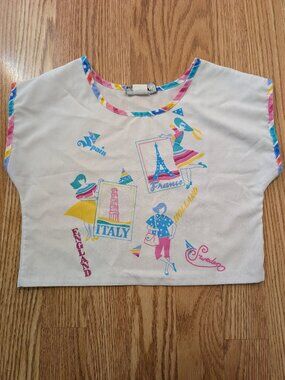 Vintage 80's Girls Crop Top Size 7 Summer European Vacation